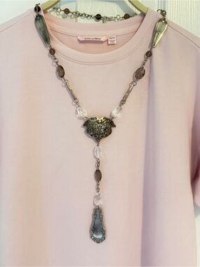 Lady Forge stail Vintage-Style Silver 925  Filigree & Clear Bead Y-Necklace.